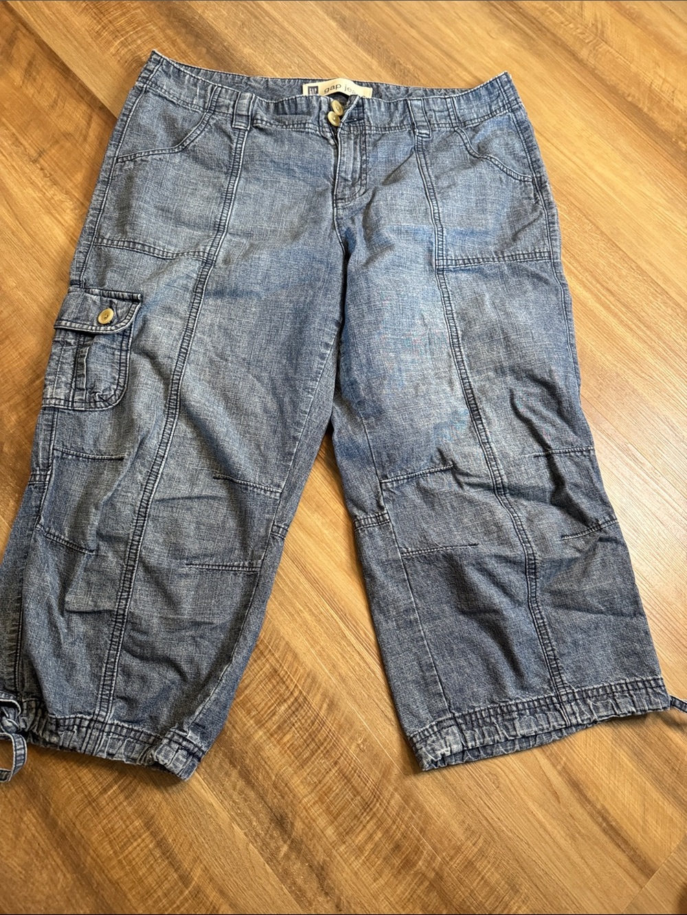 Casual Cargo Cropped chambray Jeans - Blue